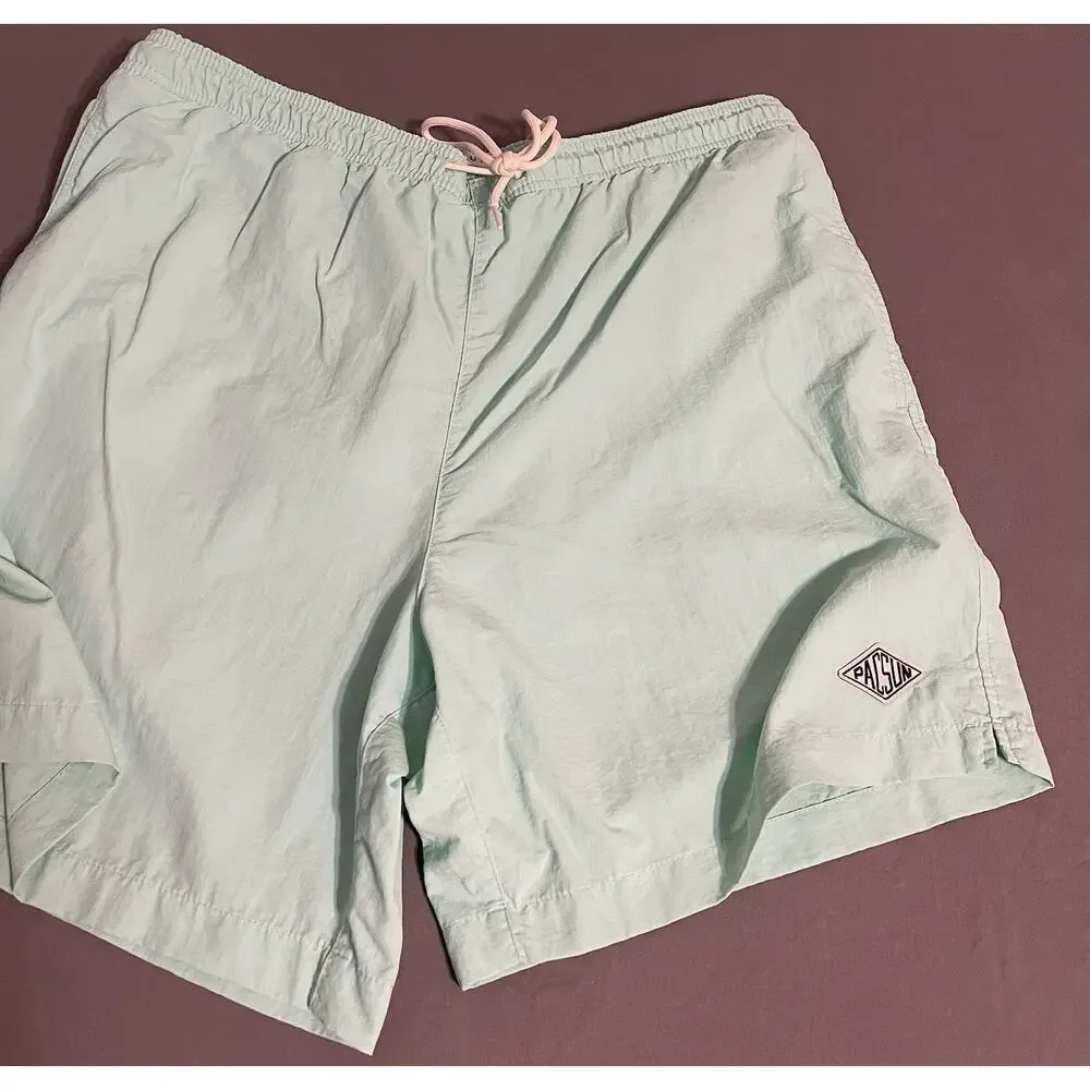 PacSun Swim Trunks Mens XL Mint Green Solid Drawstring Excellent Condition